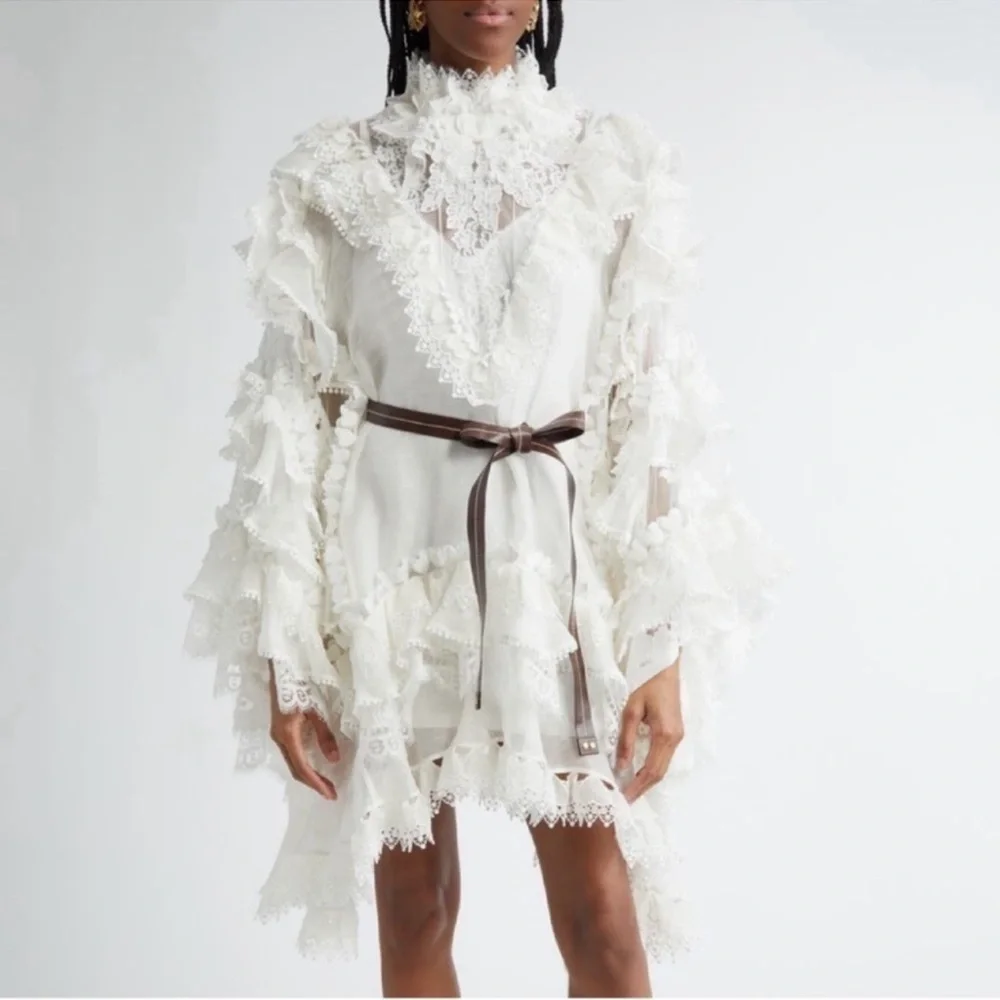 New Authentic Zimmermann Crush Heart Trim Long Sleeve Minidress Size Medium - Picture 5 of 13